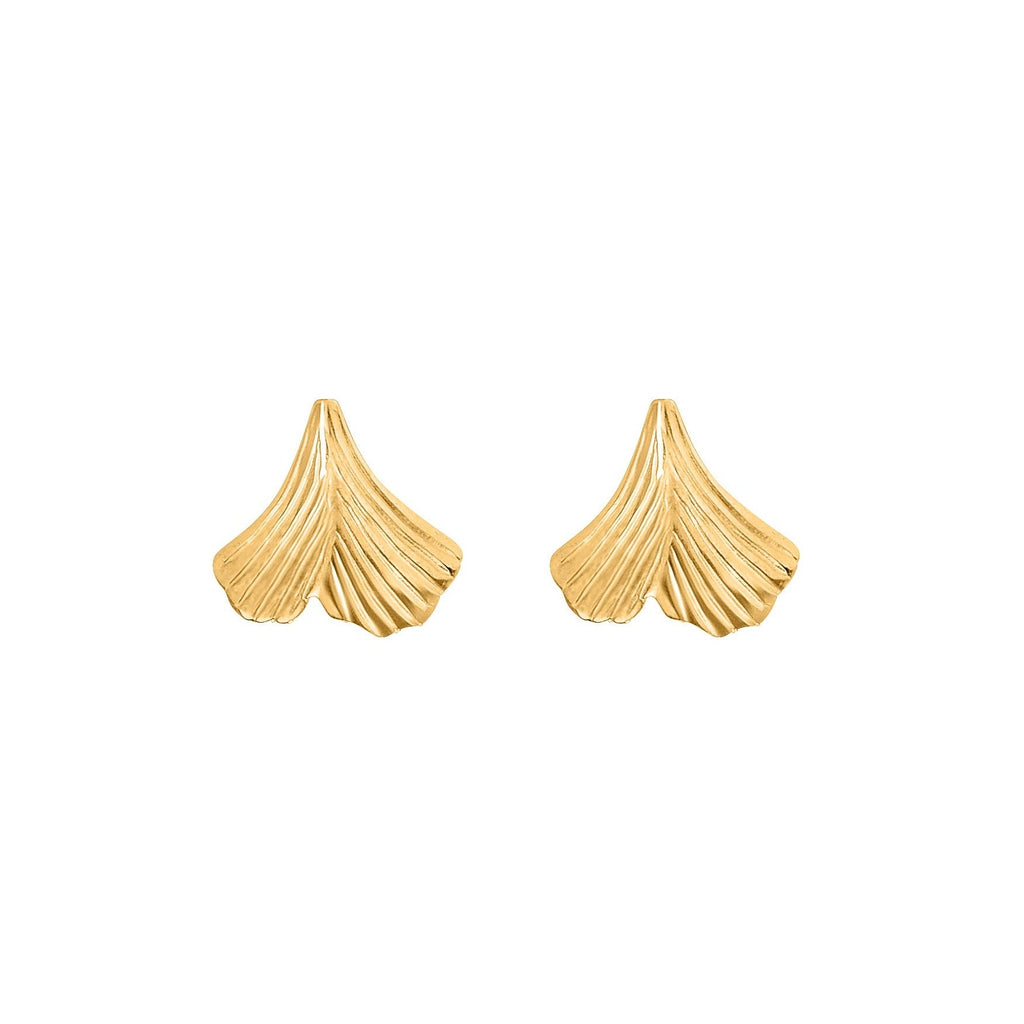VIKA jewels GINKGO LEAF EARRINGS gold plated  1.5CM long and 1.5CM wide ginkgo leaf earrings Stud earrings are made of 925 recycled sterling silver and handmade in Bali Sold as a pair 18 carat gold plated